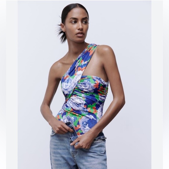 Zara Floral Asymmetrical Bodysuit Size Small NWT - Picture 4 of 16